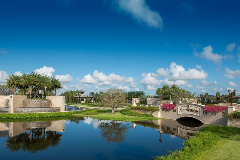 The Seven Bridges entrance bridge and sign